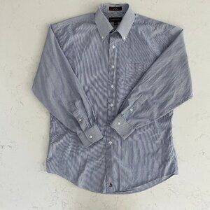 Nordstrom Lg Slv Button Down Oxford Collar Striped Cotton Shirt Blue+Wht Sz 15.5